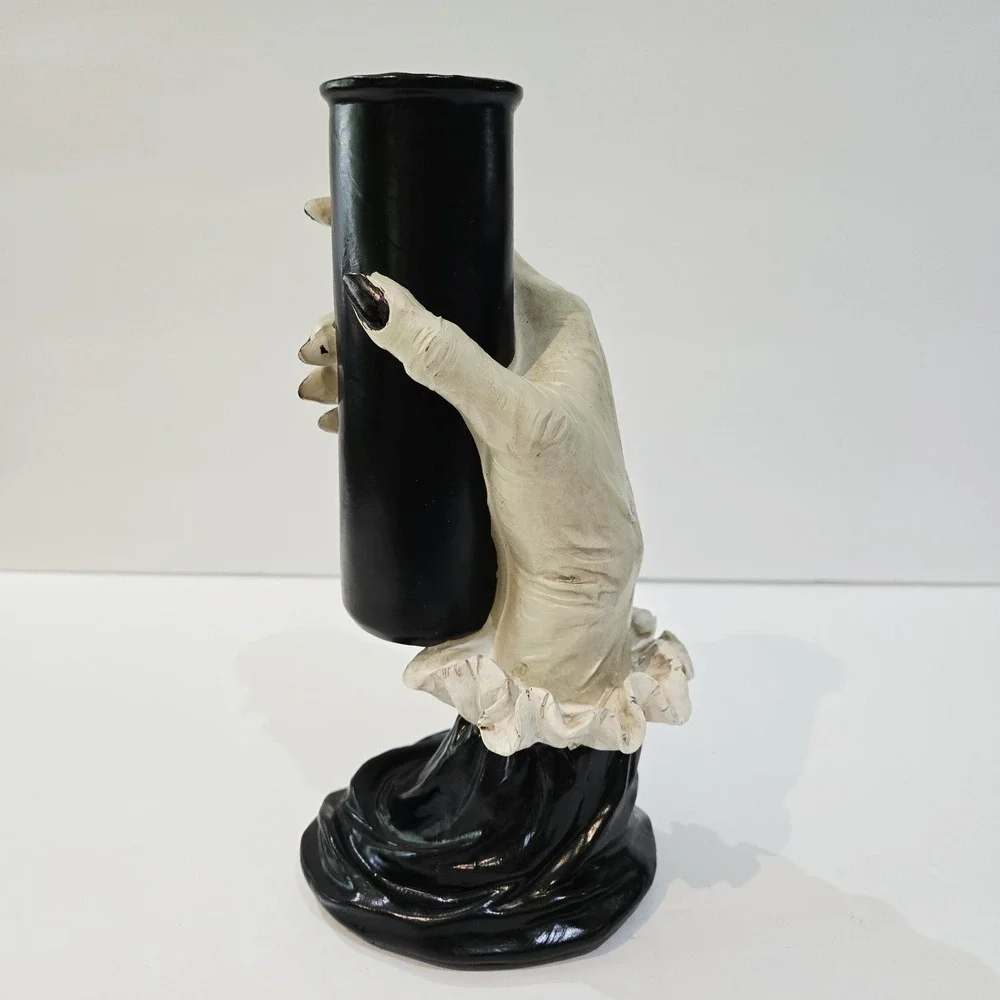 Ashland Halloween Witch Hand Vase Container Black White Tabletop Decor New!